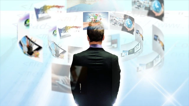 man looking at different aspects of cyber security